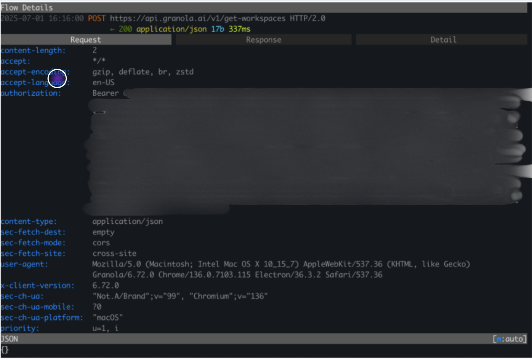 Authorization token in mitmproxy