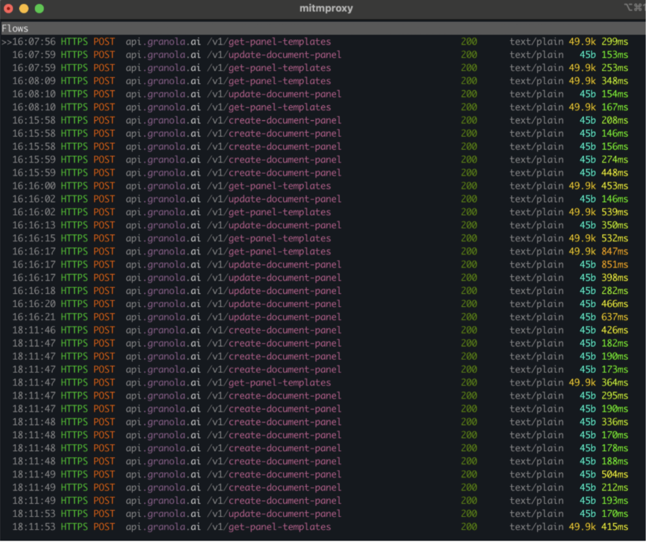 mitmproxy filtering Granola API calls
